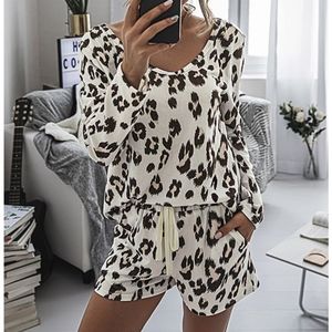 Cow Print Longsleeve Top & Drawstring Shorts Set